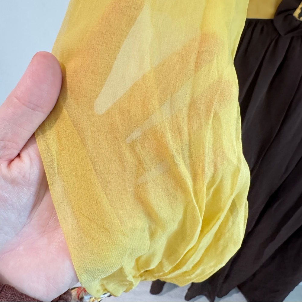 Vintage Late 1960s Early 1970s Embroidered Bohemian Prairie Dress‎ Brown Mustard - Picture 5 of 9